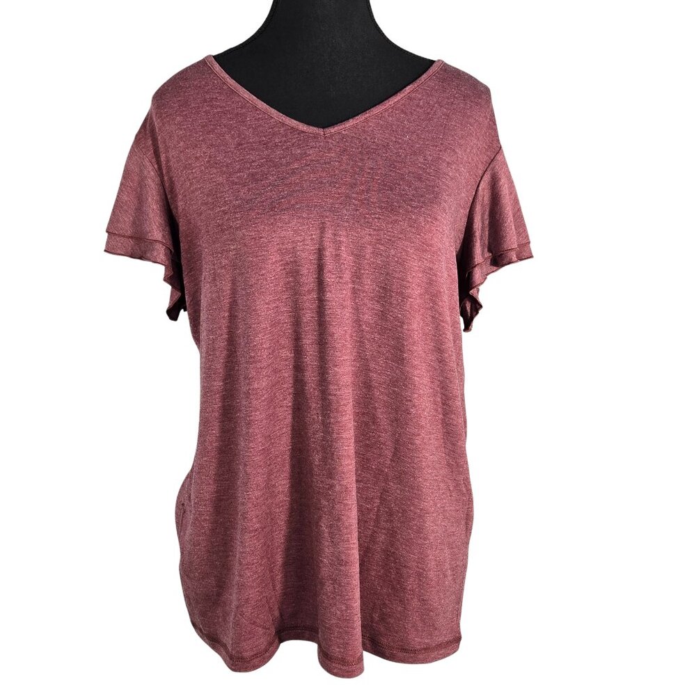 NWT | Automet Heathered Dusty Pink Flutter Sleeve Top | V-Neck | Size L